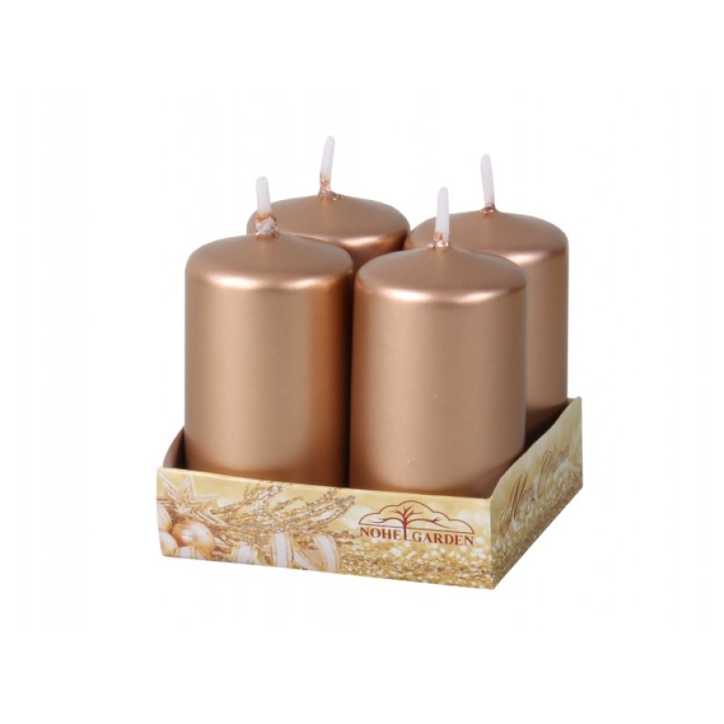 Vela de Adviento metalizada brillante cobre Ø4x6 cm 4 uds.