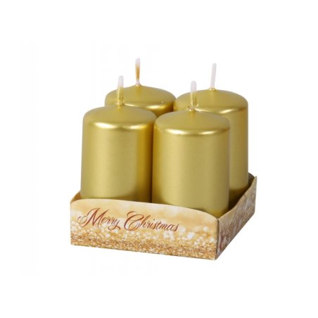 Sviečka adventná metalická lesklá zlatá Ø4x6 cm 4 ks