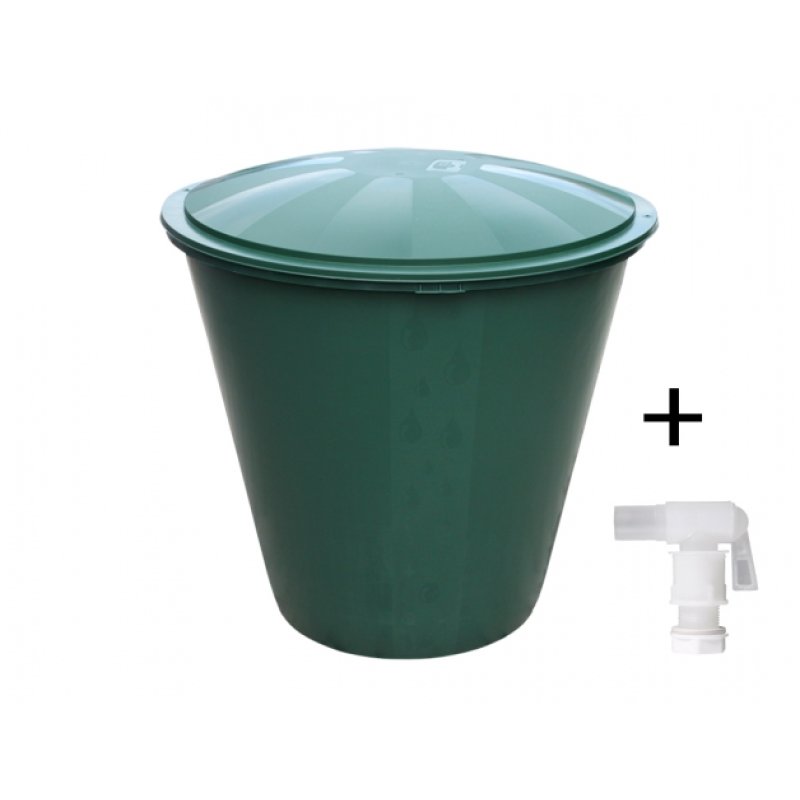 Vat met kraan en deksel plastic groen 210l