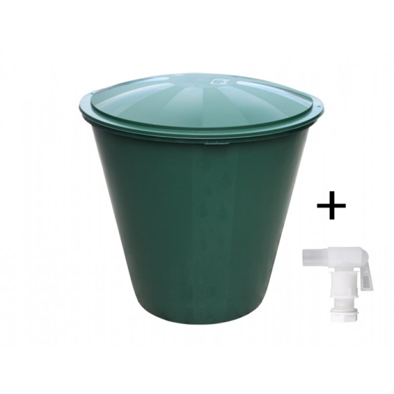Barile in plastica verde con valvola e coperchio 300l